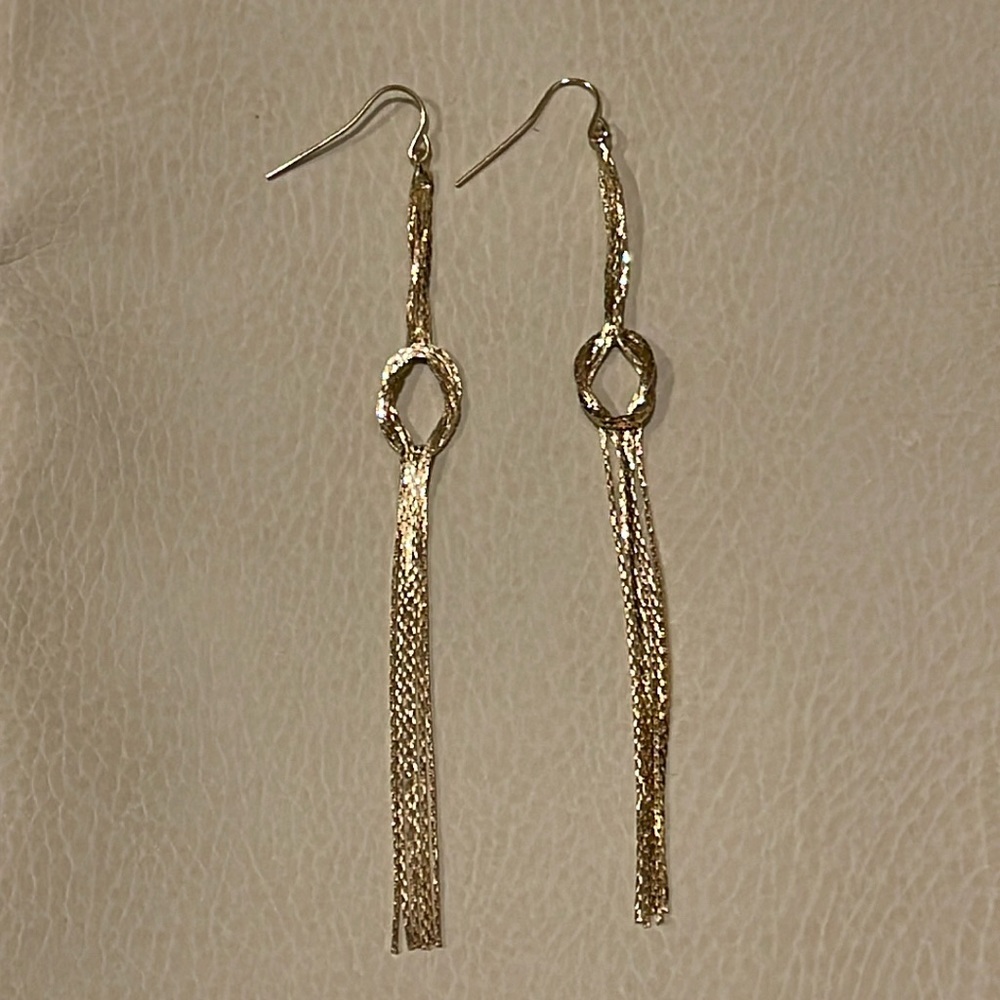 Anthropologie Gold Tassel Knot Drop Earrings
